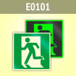 Знак E01-01 «Выход здесь (левосторонний)» (фотолюм. пластик ГОСТ, 100х100 мм)